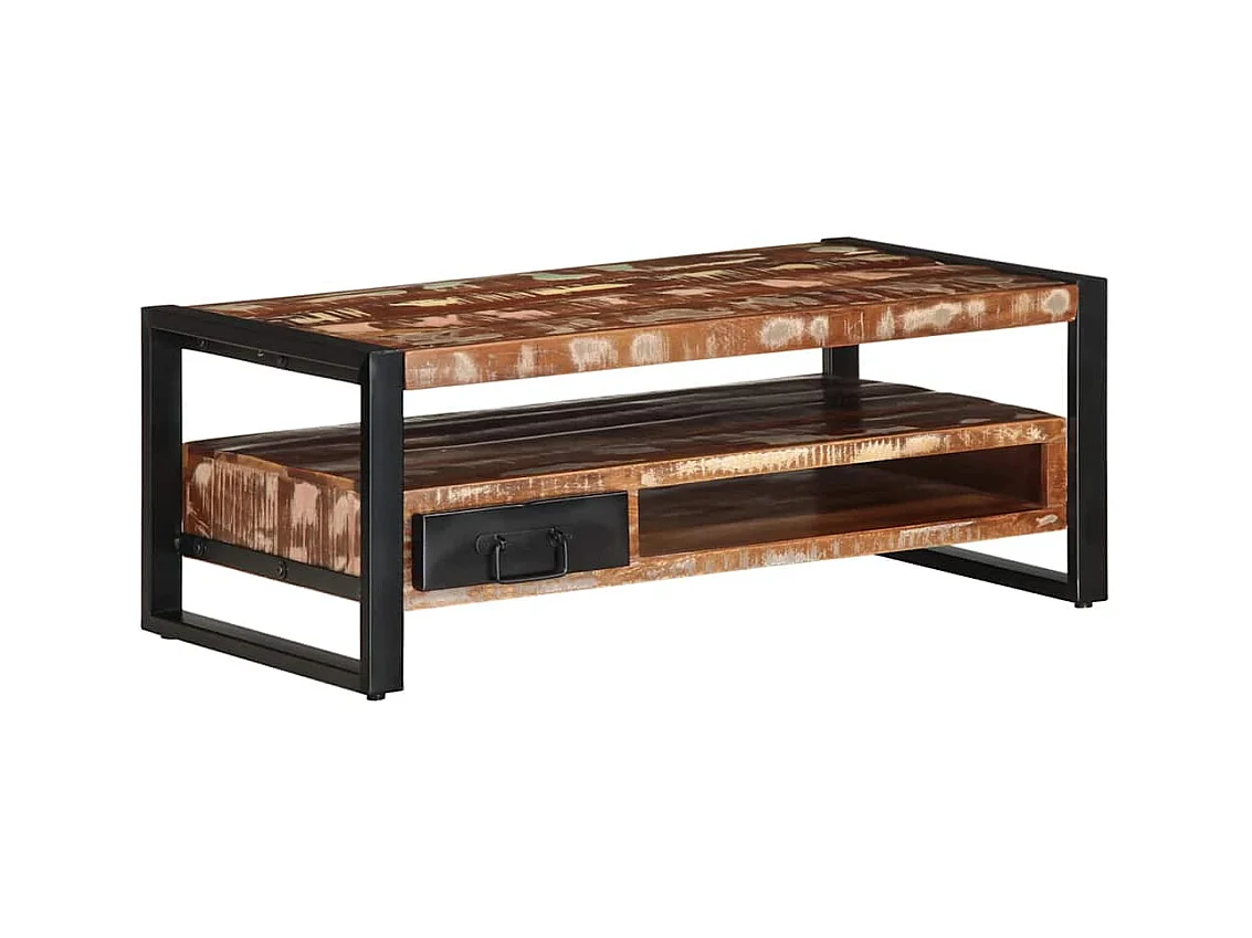 Table basse multicolore 90x50x36 cm bois de récupération massif