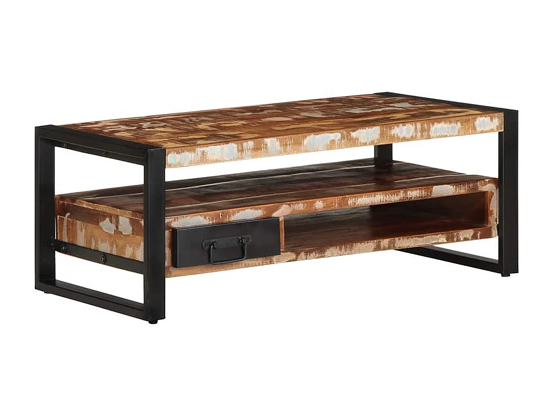 Mesa de centro multicolor 90x50x36 cm madera maciza reciclada