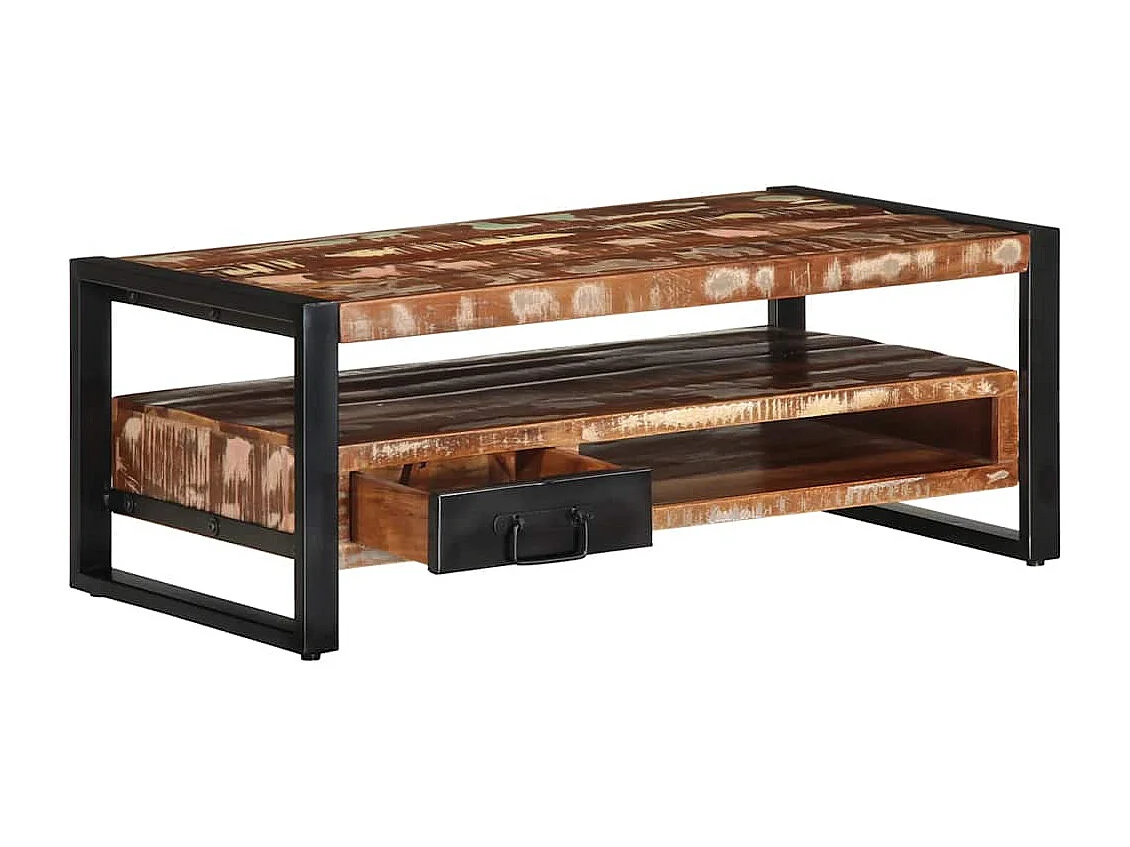 Mesa de centro multicolor 90x50x36 cm madera maciza reciclada