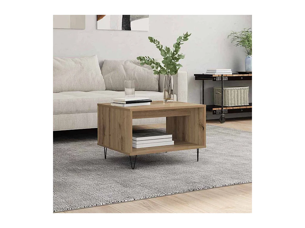 Table basse chêne artisanal 60 x 50 x 40 cm Bois d'ingénierie