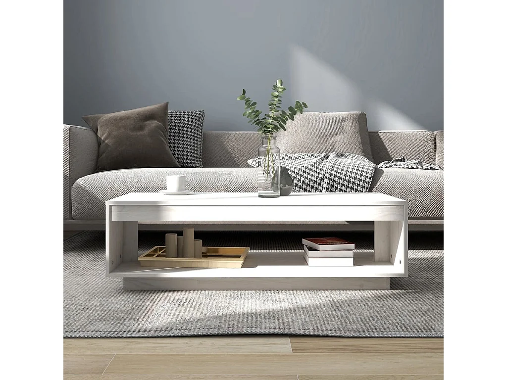 Mesa de centro de madera maciza de pino blanco 110x50x33,5 cm