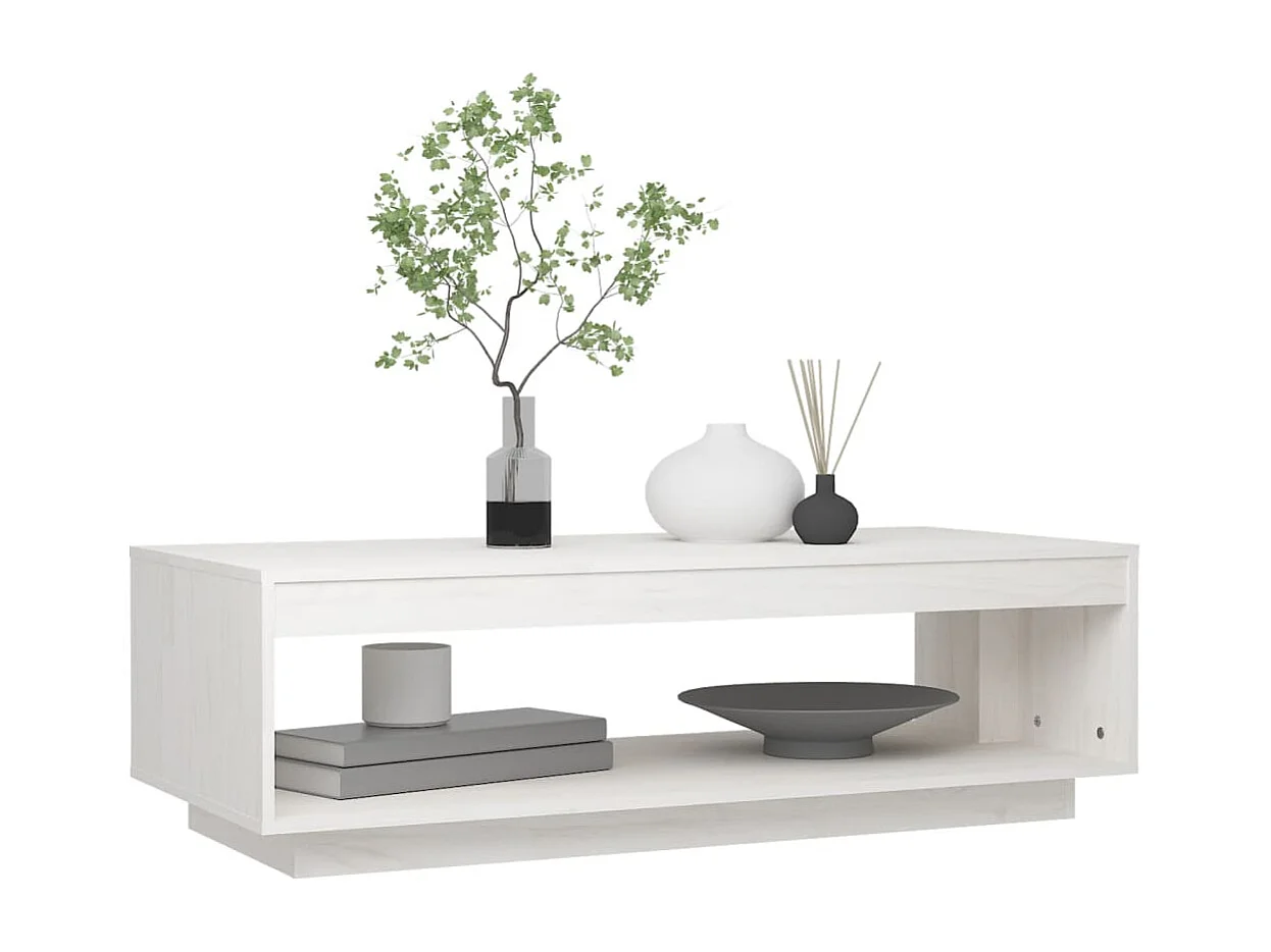 Mesa de centro de madera maciza de pino blanco 110x50x33,5 cm