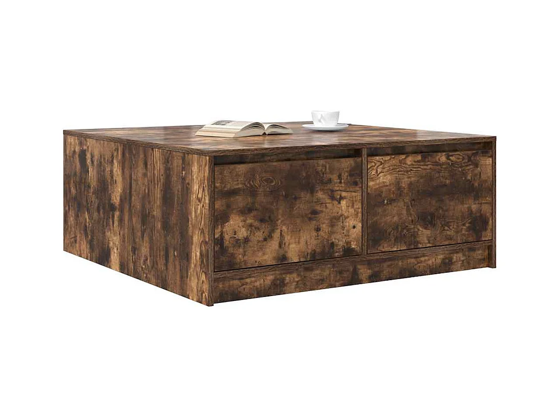 Table basse avec tiroirs chêne fumé 100x100x40 cm