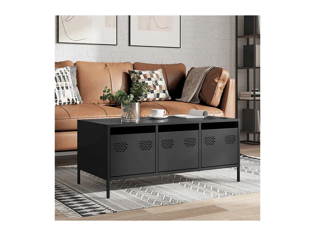 Table basse noir 101,5x50x43,5 cm acier laminé à froid