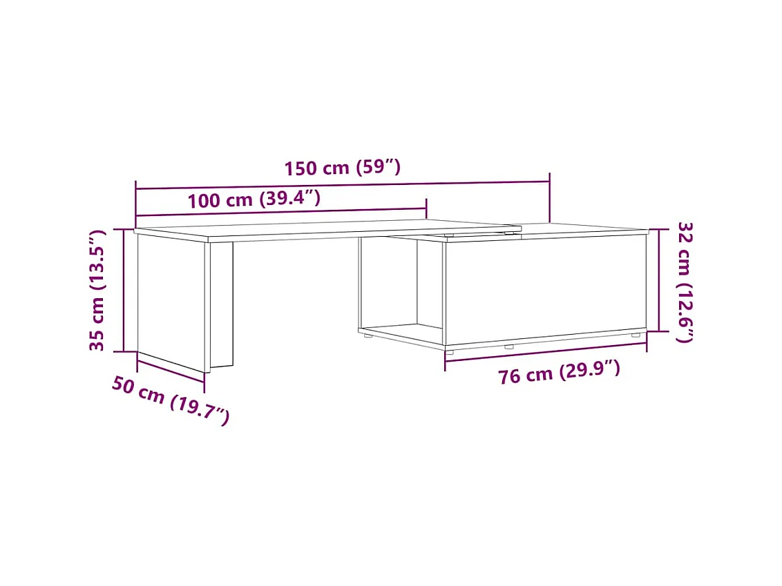 Mesa de centro 150x50x35 cm deriv. madeira carvalho artisiano