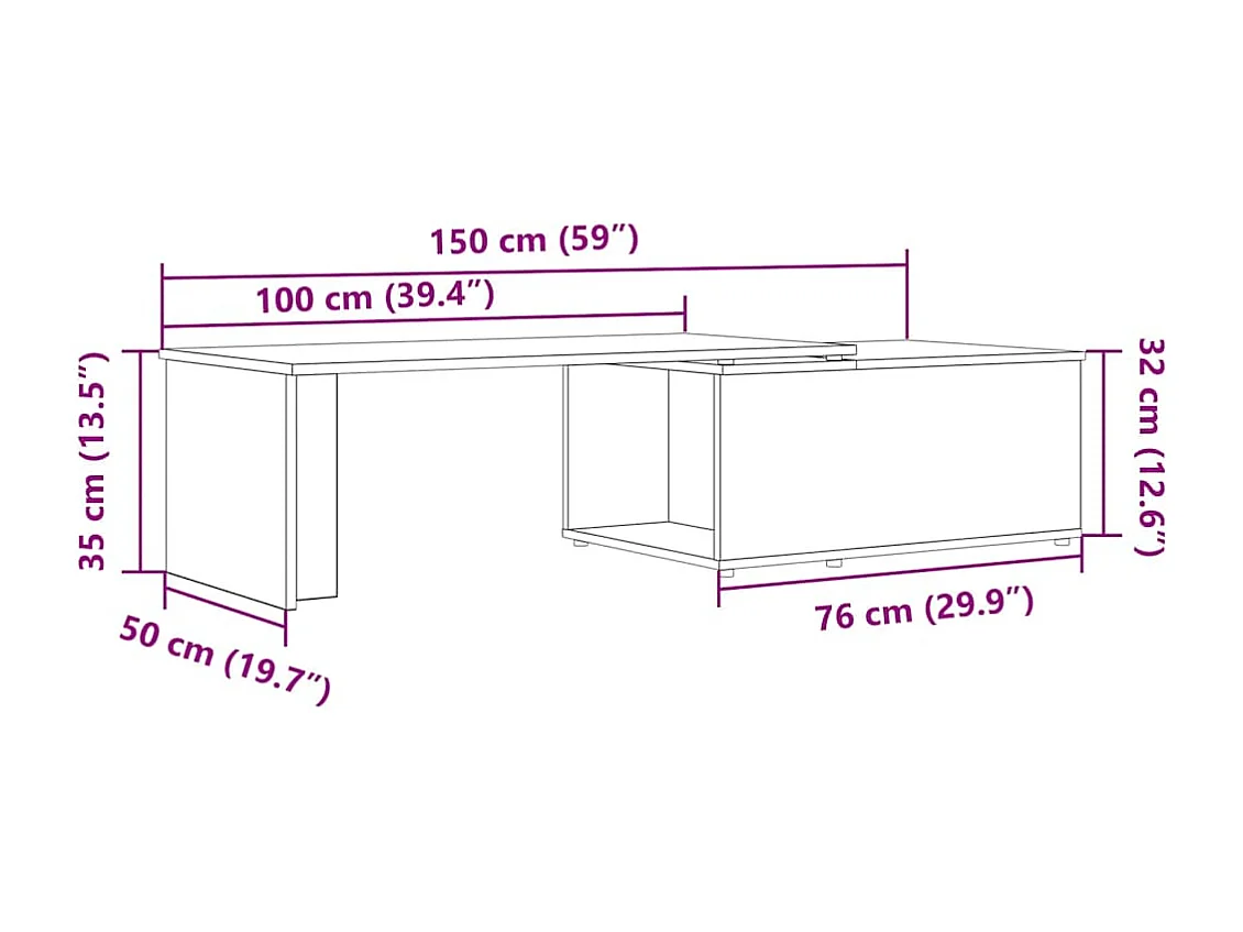 Table basse chêne artisanal 150x50x35 cm bois d'ingénierie