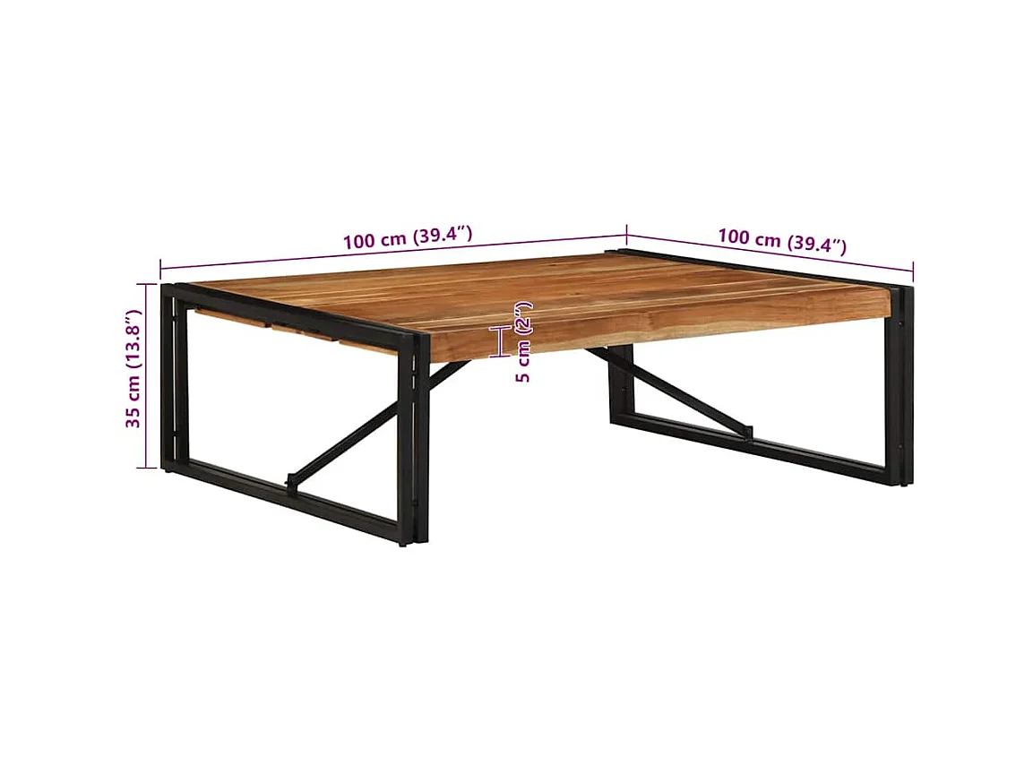 Table basse 100x100x35 cm bois massif acacia