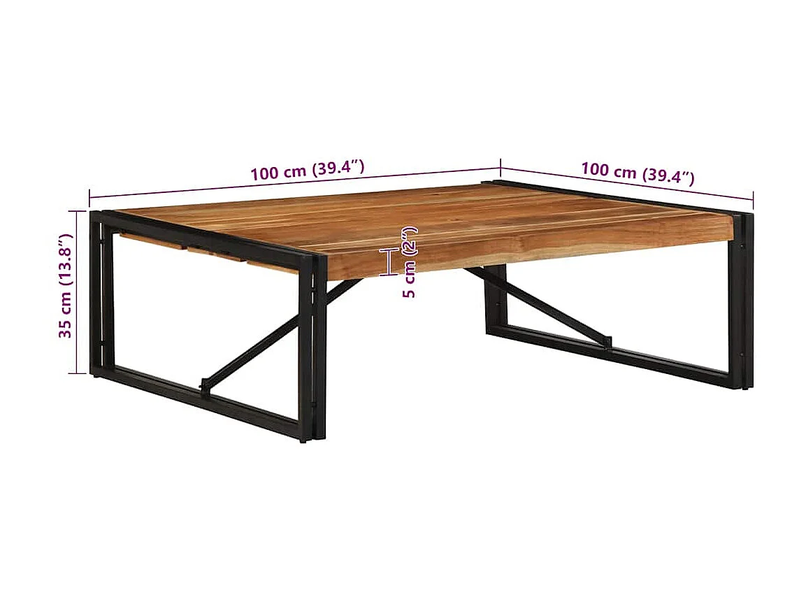Table basse 100x100x35 cm bois massif acacia