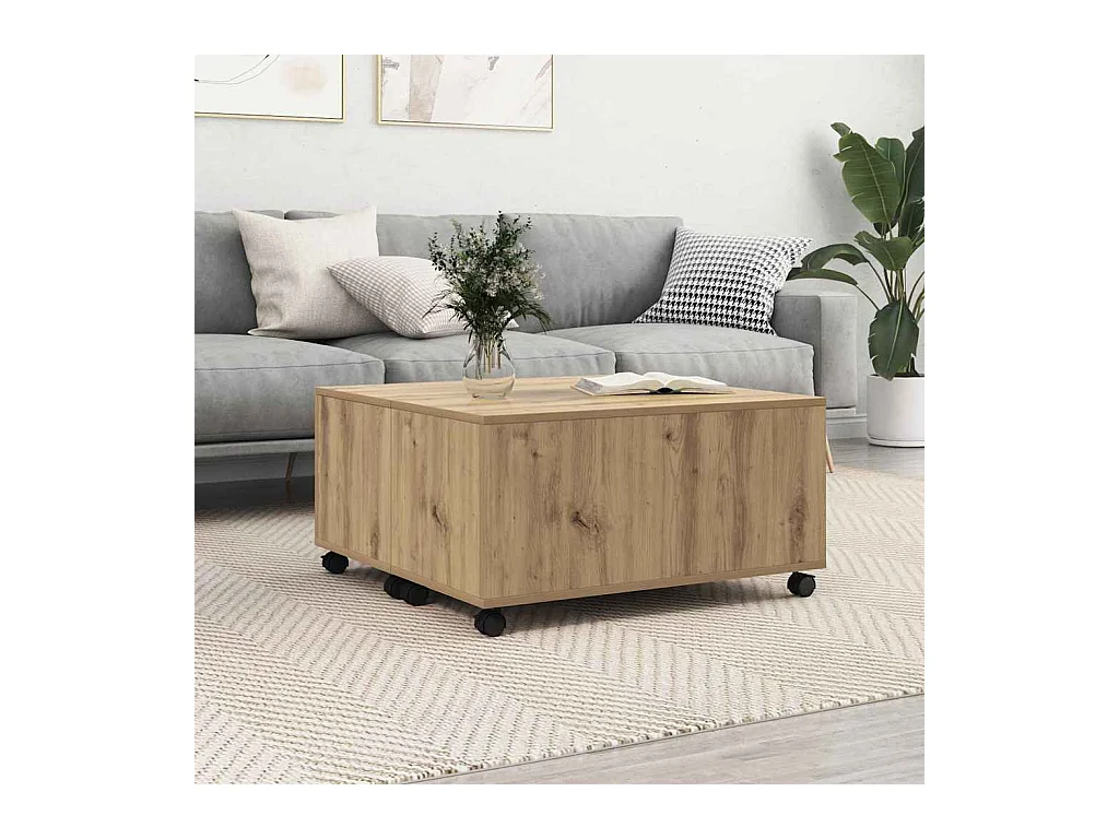 Table basse chêne artisanal 75 x 75 x 38 cm Bois d'ingénierie