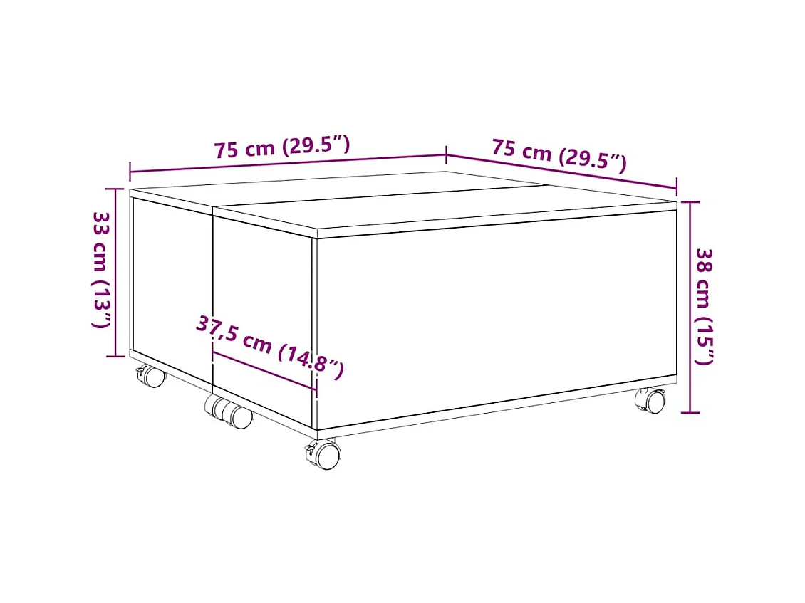 Table basse chêne artisanal 75 x 75 x 38 cm Bois d'ingénierie