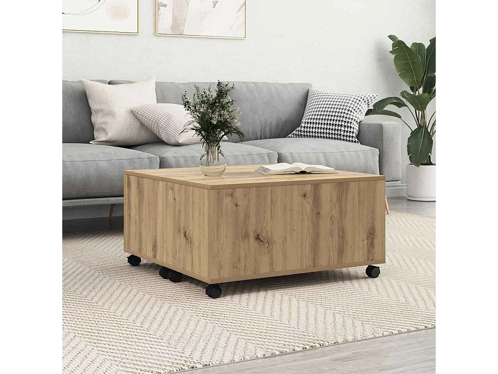 Table basse chêne artisanal 75 x 75 x 38 cm Bois d'ingénierie