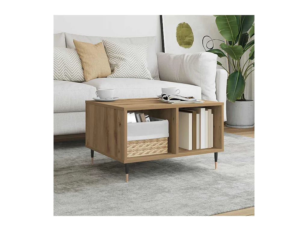 Table basse chêne artisanal 60x50x36,5 cm bois d'ingénierie