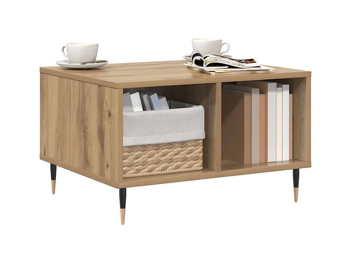 Table basse chêne artisanal 60x50x36,5 cm bois d'ingénierie