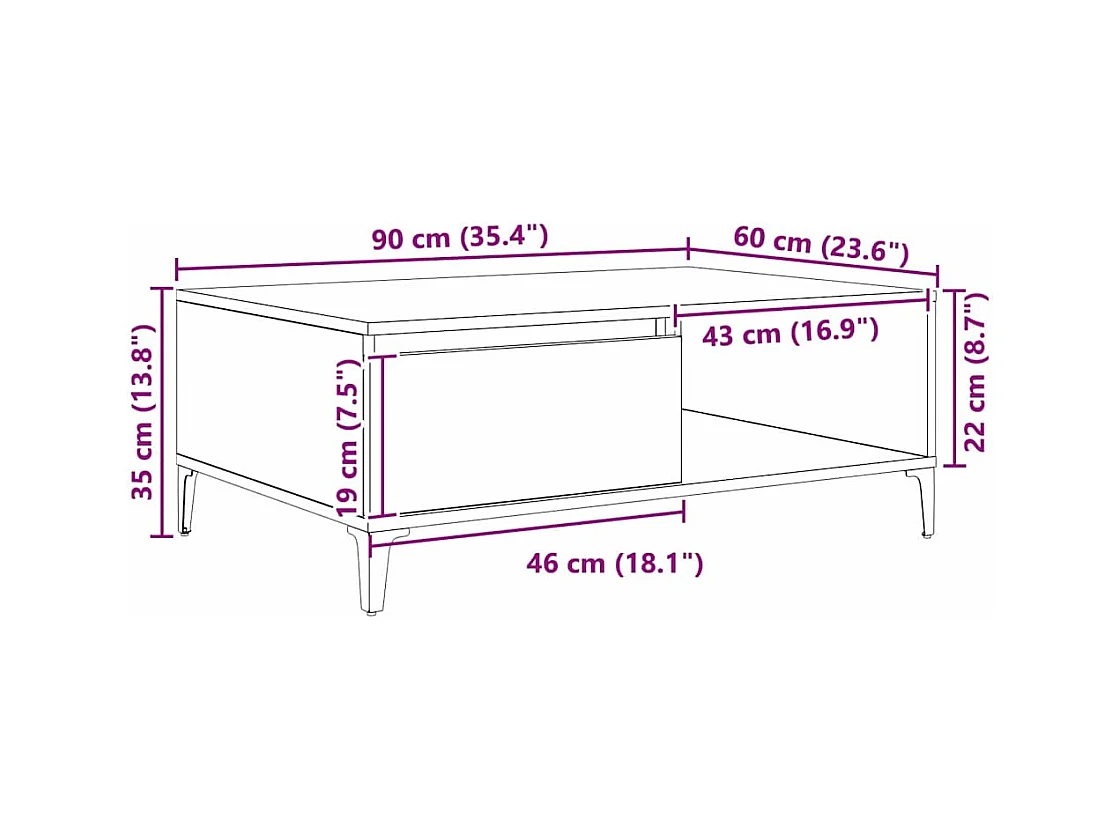 Mesa de centro Madeira antiga 90 x 60 x 35 cm