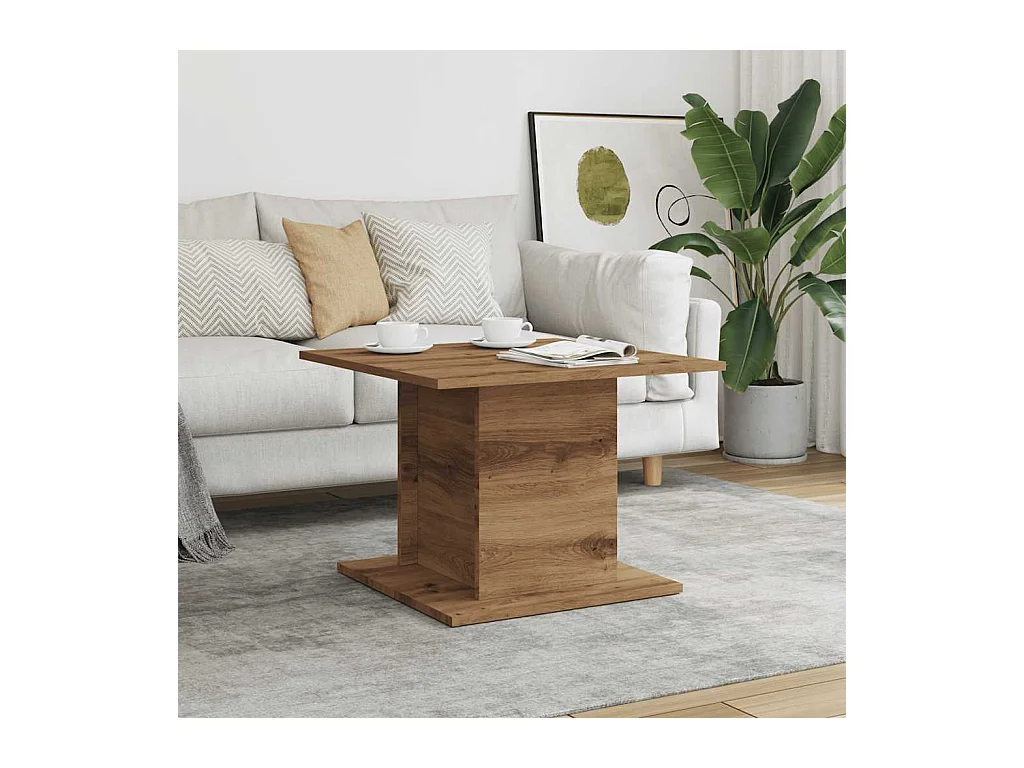 Table basse chêne artisanal 55,5x55,5x40 cm bois d'ingénierie