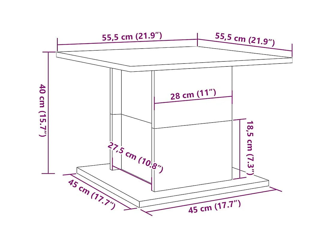 Table basse chêne artisanal 55,5x55,5x40 cm bois d'ingénierie