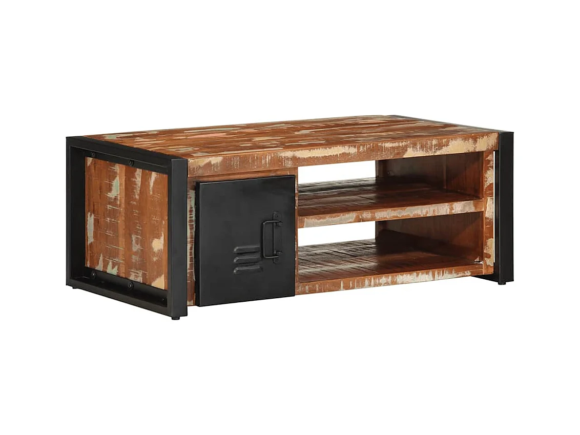 Table basse multicolore 90x50x36 cm bois de récupération massif
