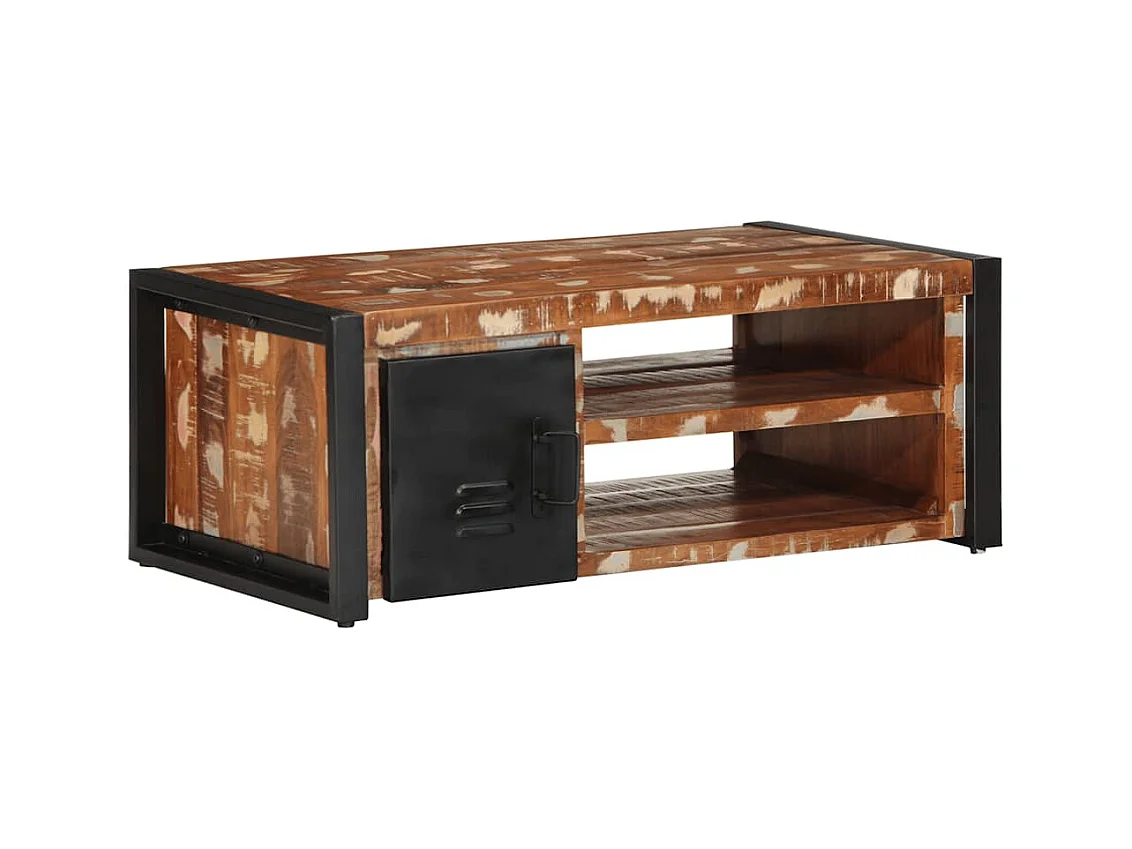 Table basse multicolore 90x50x36 cm bois de récupération massif