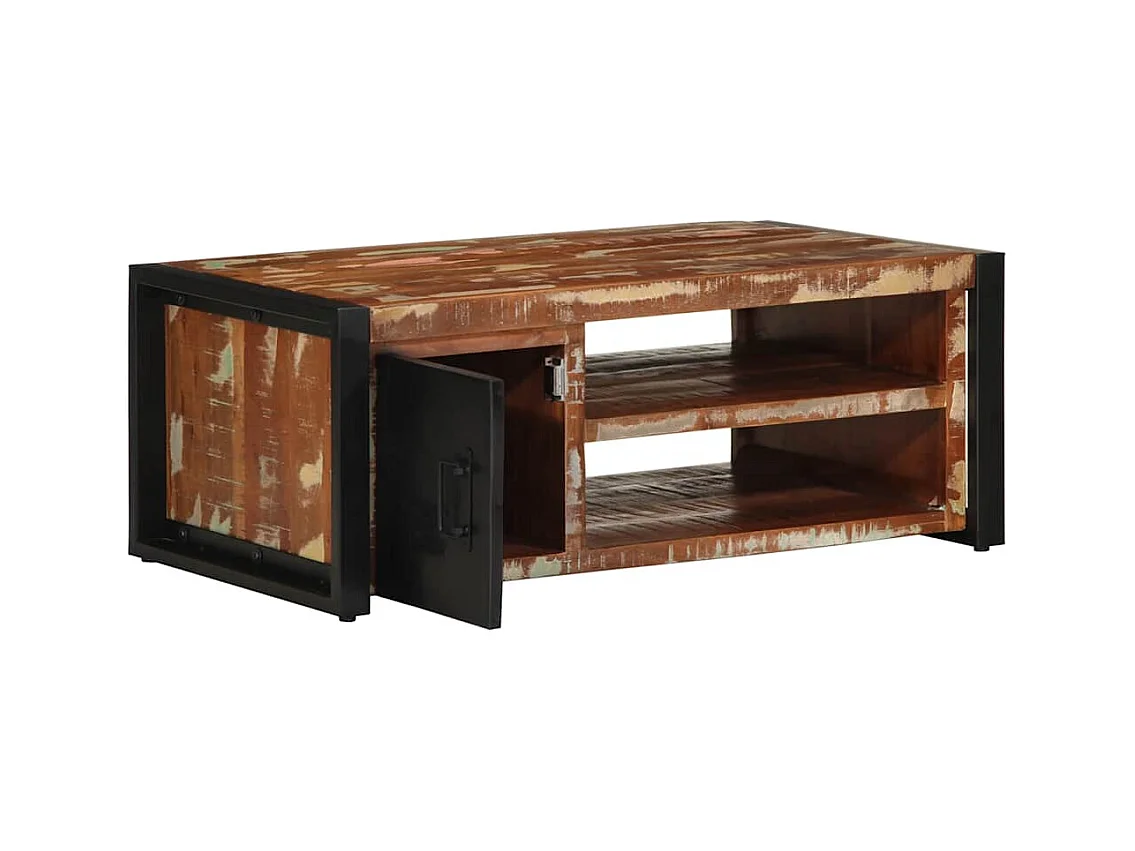 Table basse multicolore 90x50x36 cm bois de récupération massif