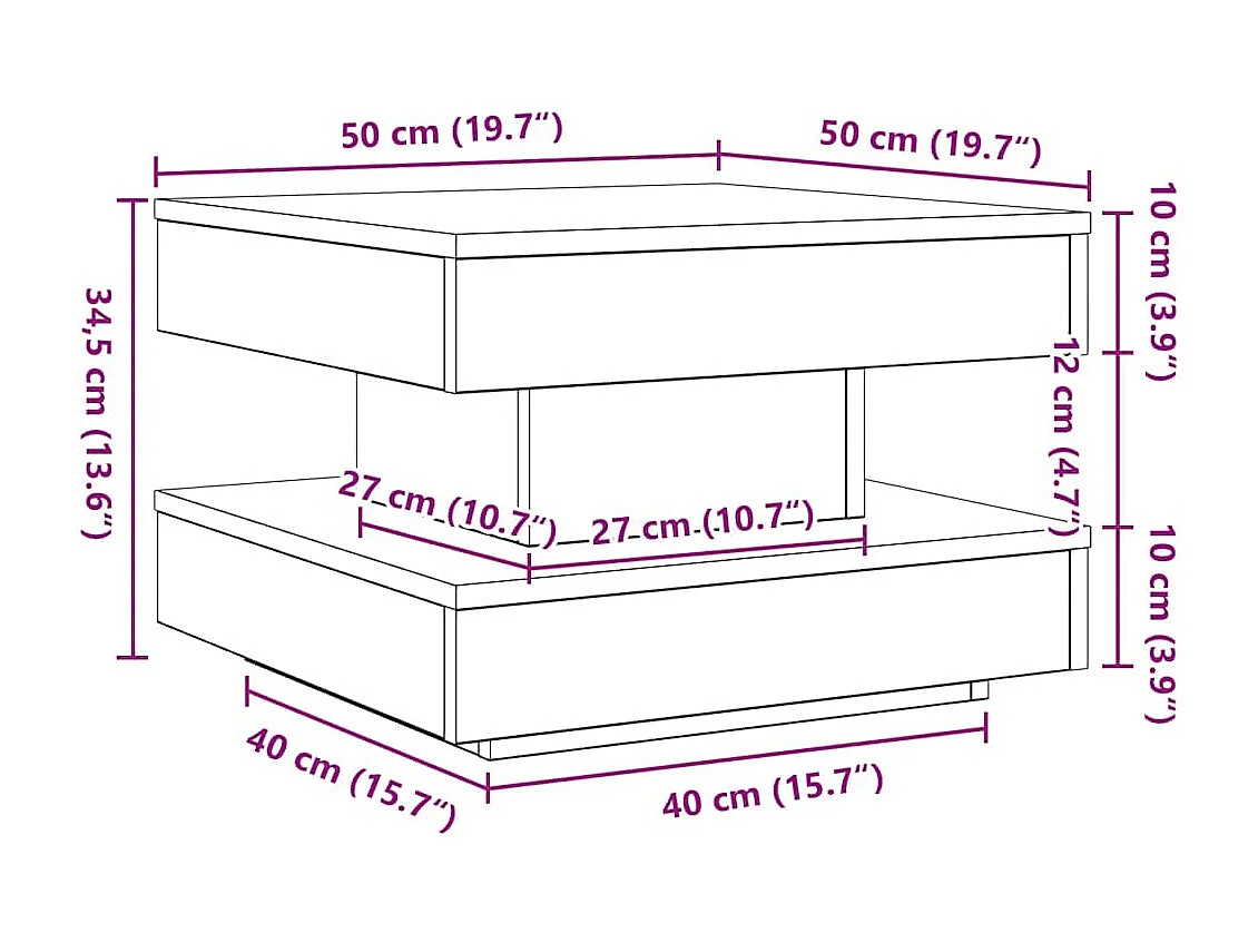 Table basse rotative à 360 degrés noir 50x50x34,5 cm