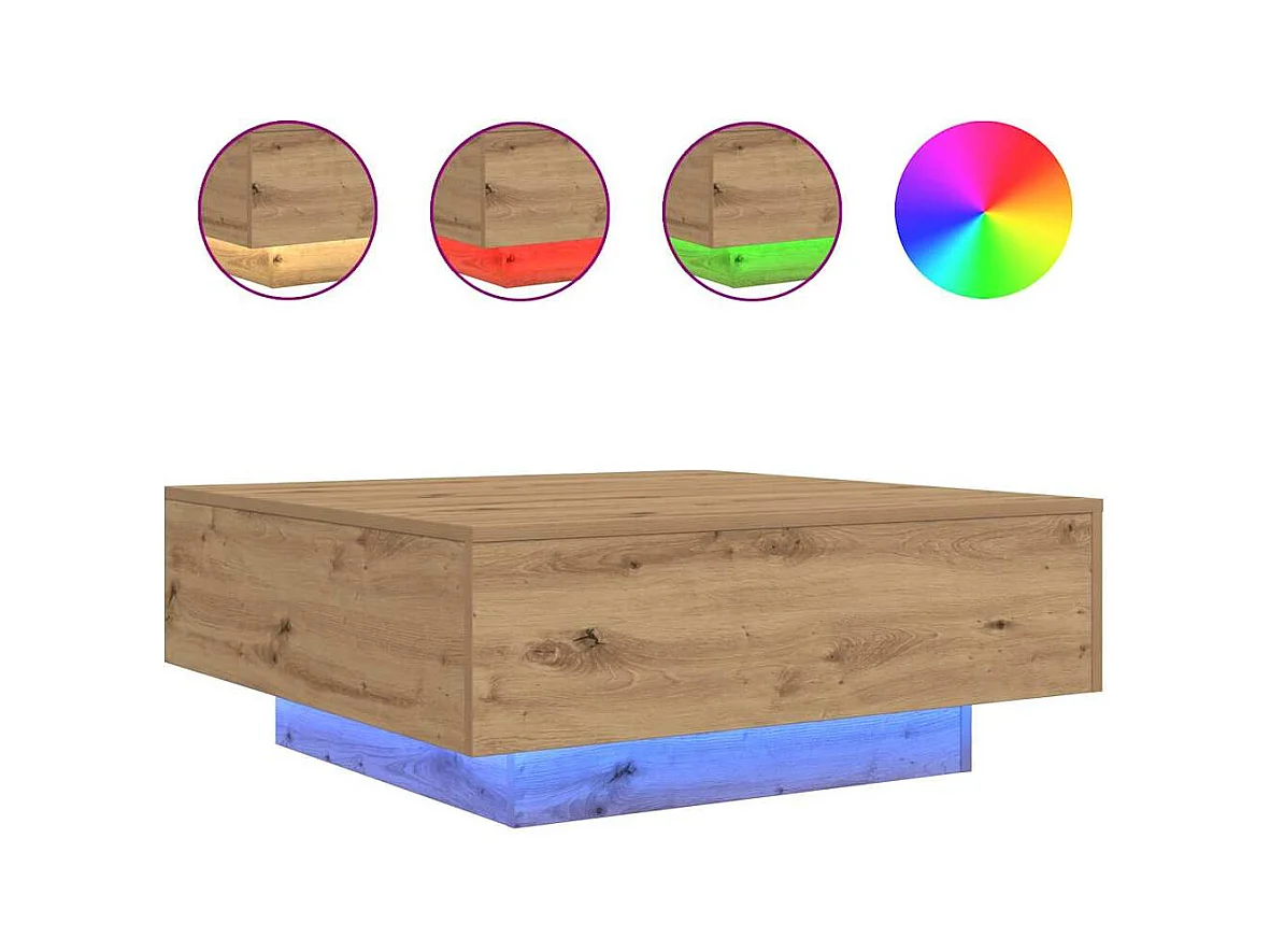 Table Basse chêne artisanal 80 x 80 x 31 cm Bois d'ingénierie