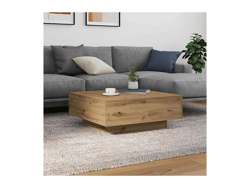 Salontafel artisanaal eikenkleurig 80 x 80 x 31 cm Bewerkt hout