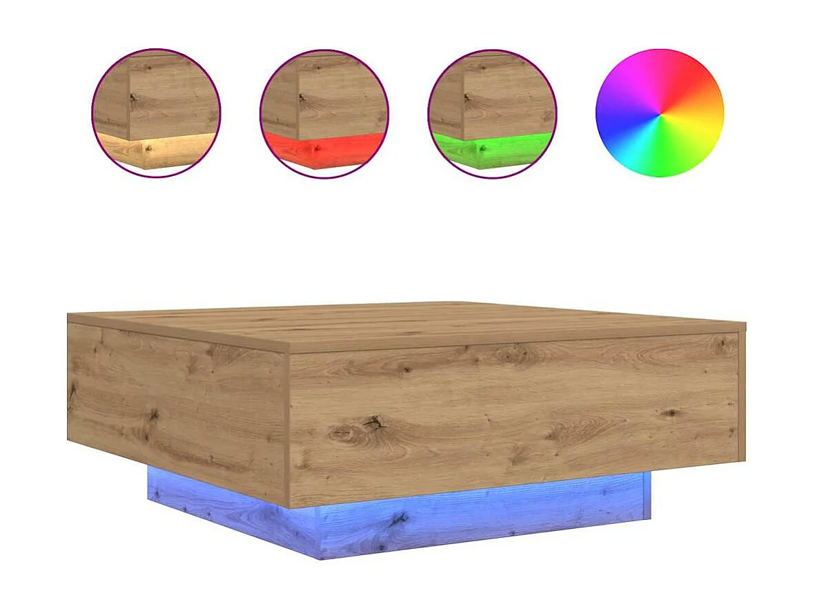 Table Basse chêne artisanal 80 x 80 x 31 cm Bois d'ingénierie