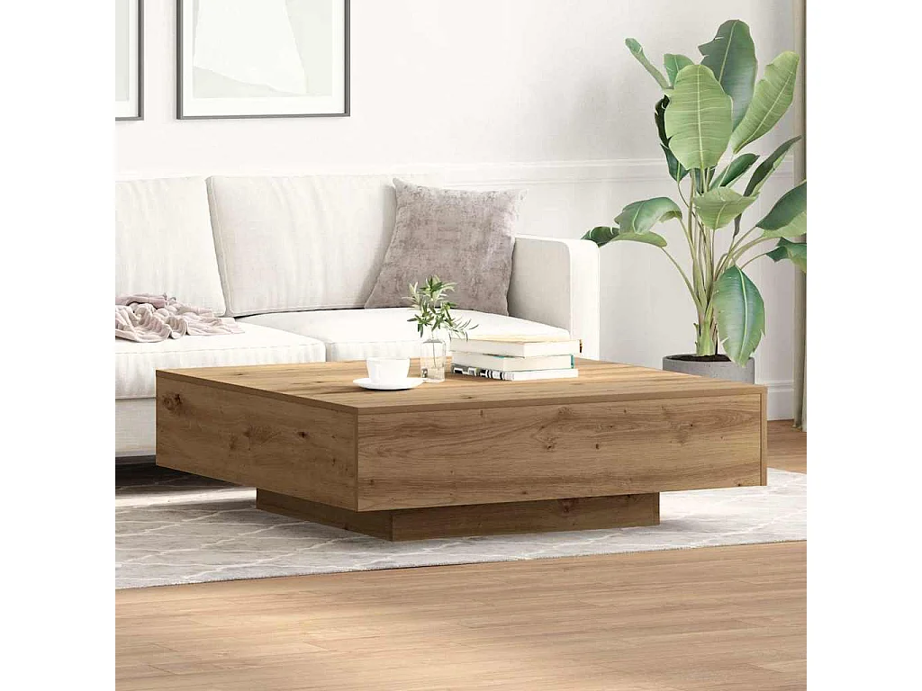 Table basse chêne artisanal 100 x 100 x 31 cm Bois d'ingénierie