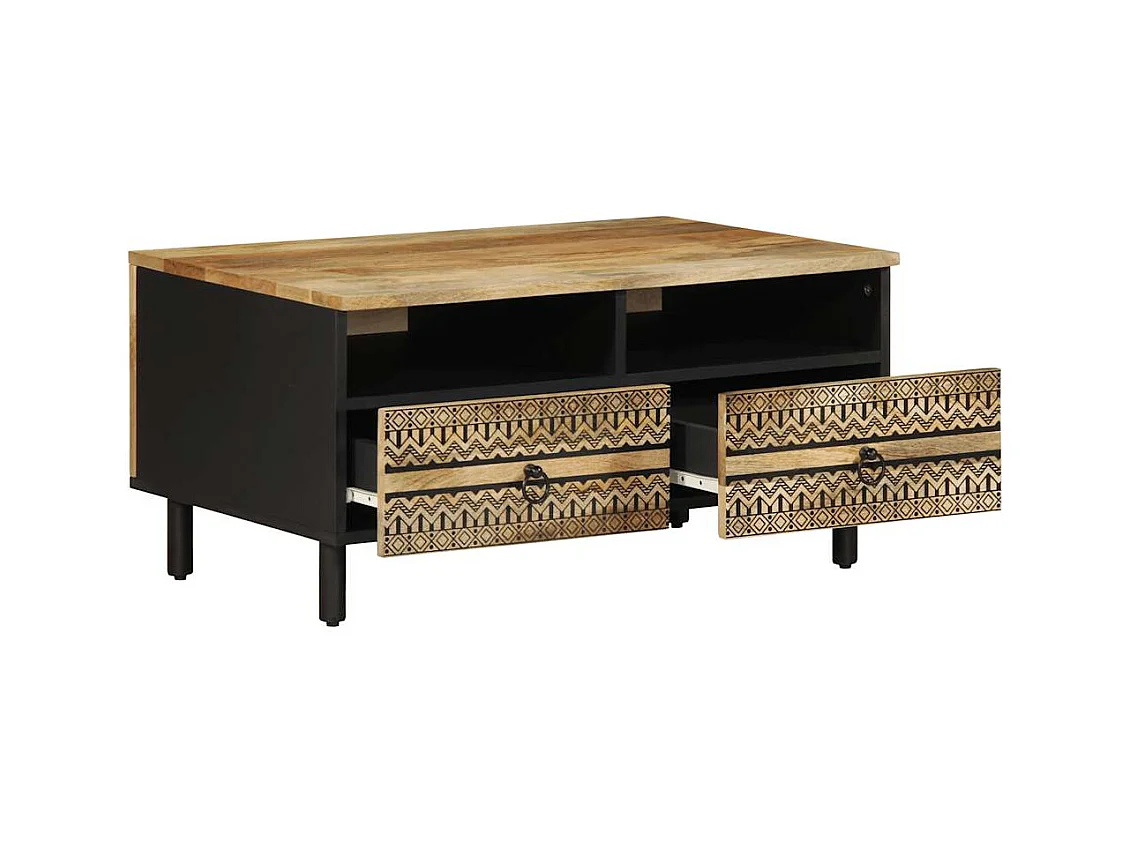 Table basse noir 80x54x40 cm bois massif de manguier brut