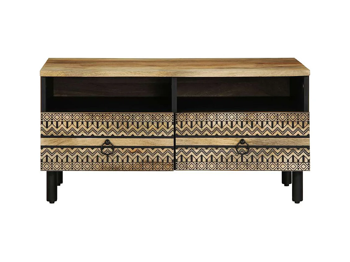 Table basse noir 80x54x40 cm bois massif de manguier brut