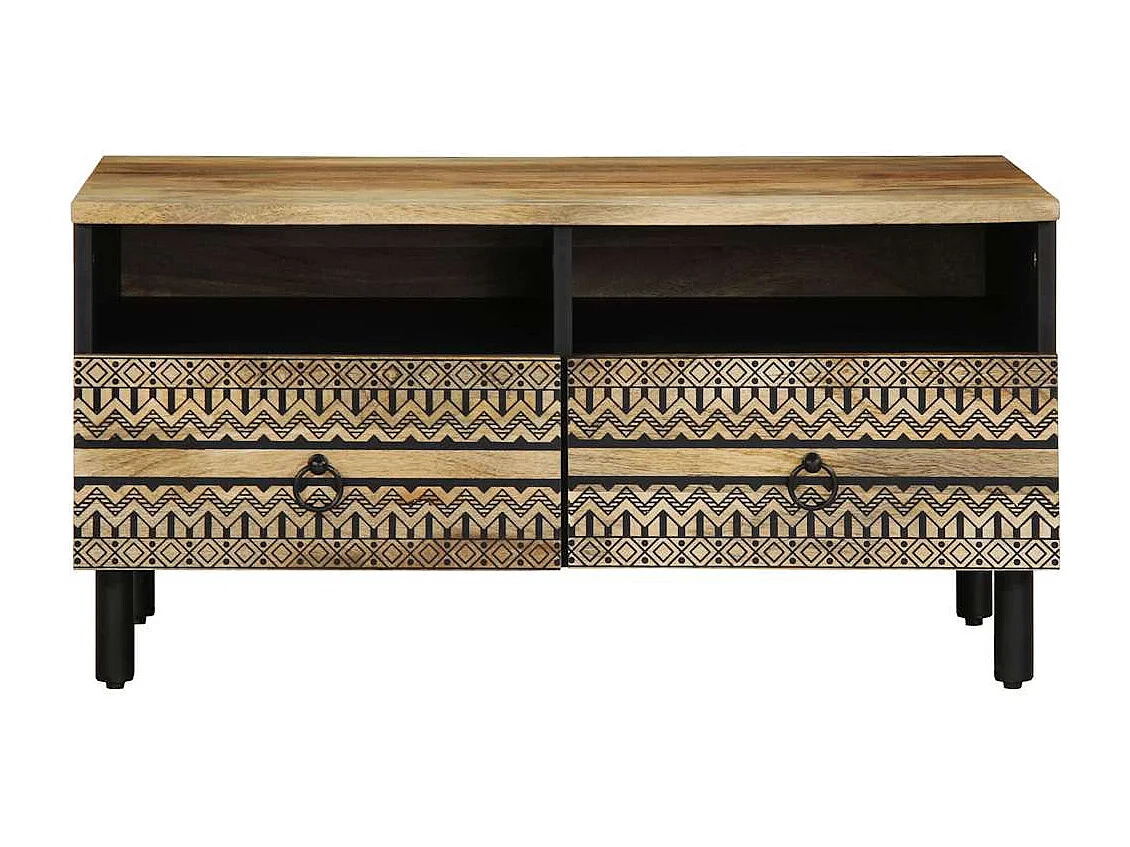 Table basse noir 80x54x40 cm bois massif de manguier brut