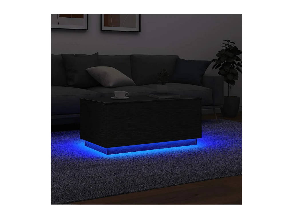 Table basse avec lumières LED chêne noir 90x49x40 cm