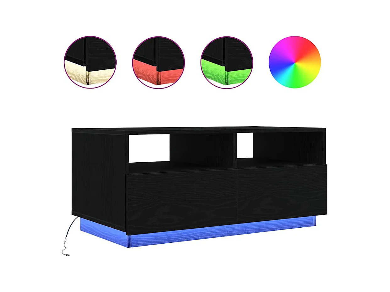 Table basse avec lumières LED chêne noir 90x49x40 cm
