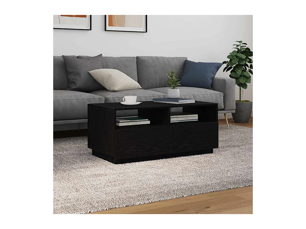 Table basse avec lumières LED chêne noir 90x49x40 cm