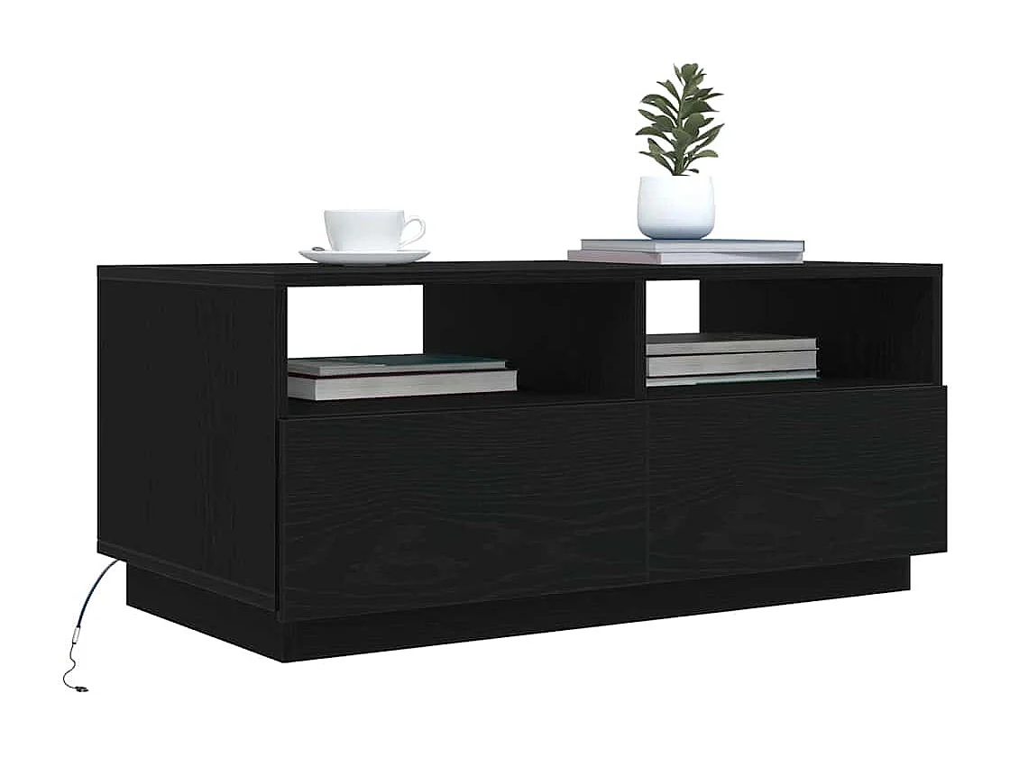 Table basse avec lumières LED chêne noir 90x49x40 cm