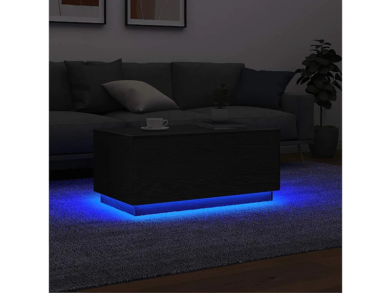 Table basse avec lumières LED chêne noir 90x49x40 cm