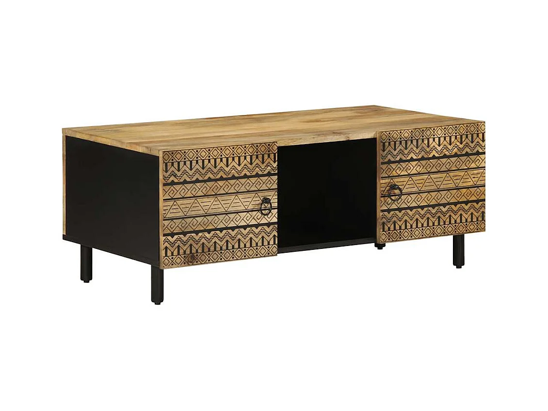 Mesa centro 100x54x40 cm madeira mangueira áspera maciça preto