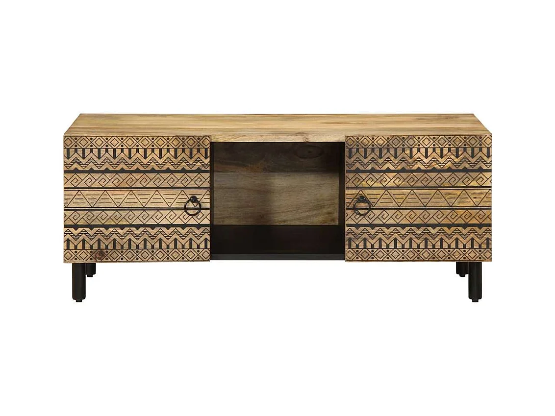 Mesa centro 100x54x40 cm madeira mangueira áspera maciça preto