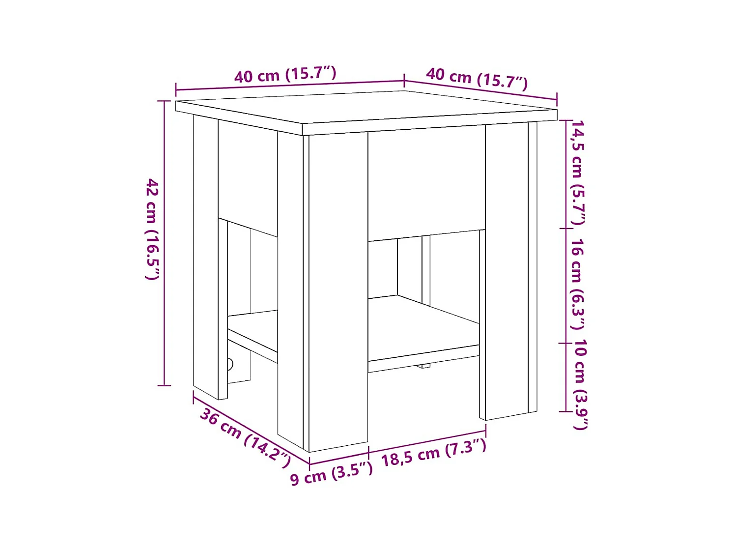 Table basse vieux bois 40x40x42 cm bois d'ingénierie
