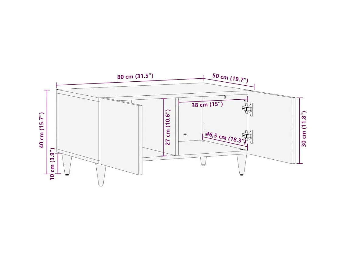 Table basse Beige 80 x 50 x 40 cm bois de manguier massif