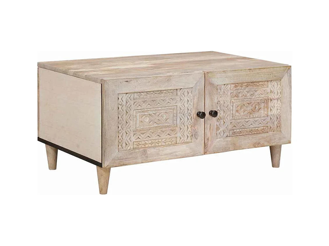 Salontafel met opslag Beige 80 x 50 x 40 cm massief mangohout