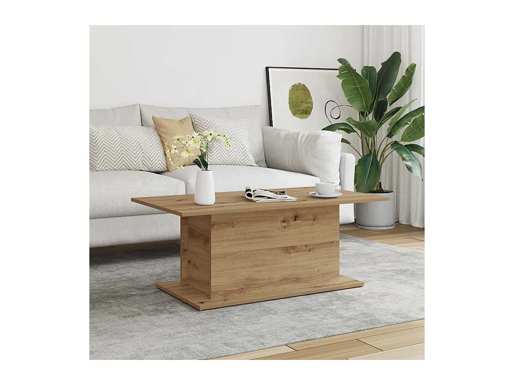 Table basse chêne artisanal 102x55,5x40 cm bois d'ingénierie