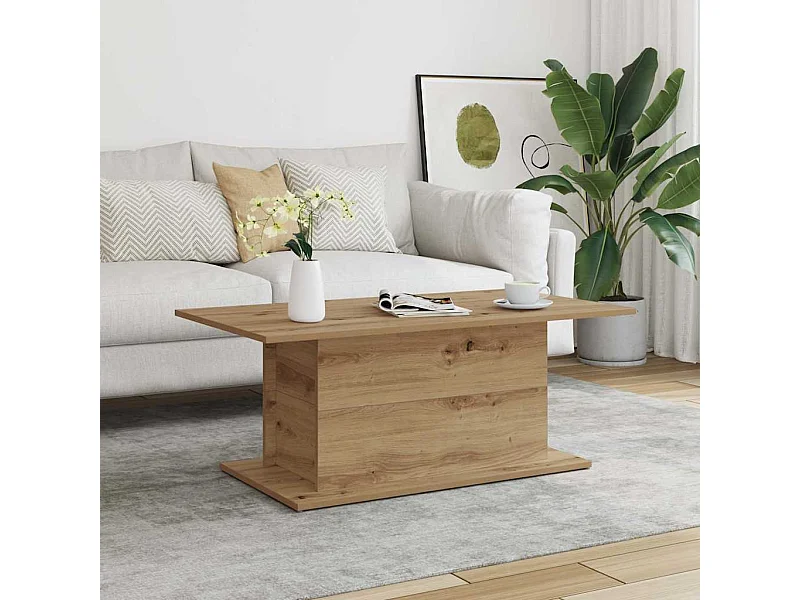 Table basse chêne artisanal 102x55,5x40 cm bois d'ingénierie