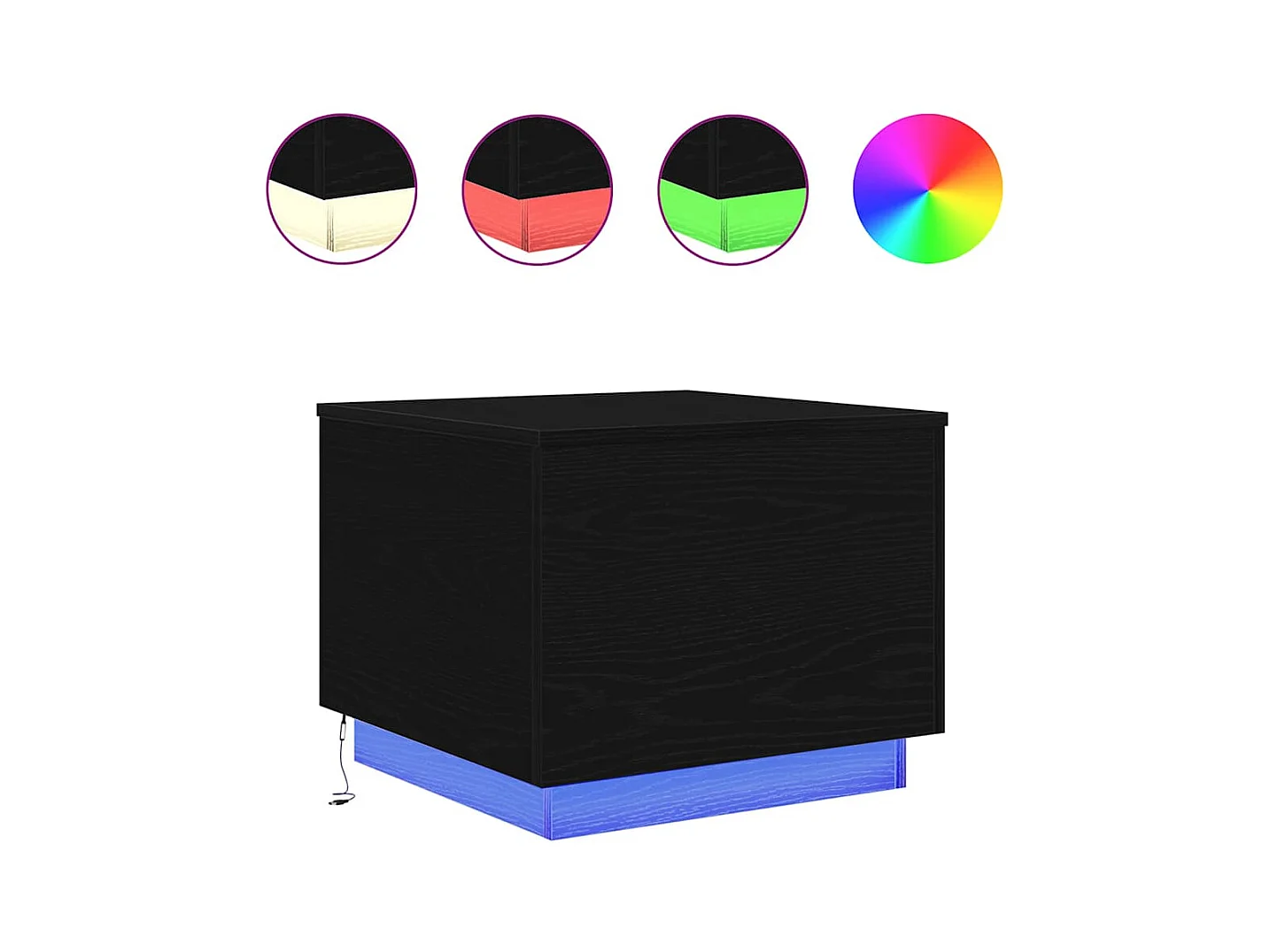 Table basse avec lumières LED chêne noir 50x50x40 cm