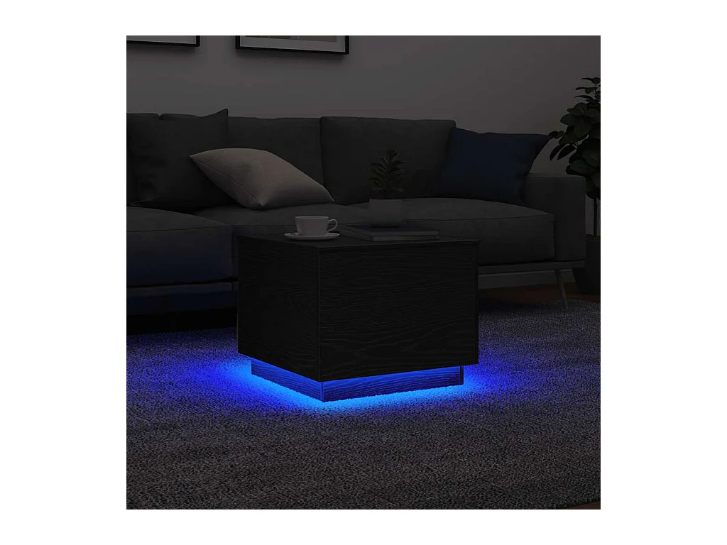 Table basse avec lumières LED chêne noir 50x50x40 cm
