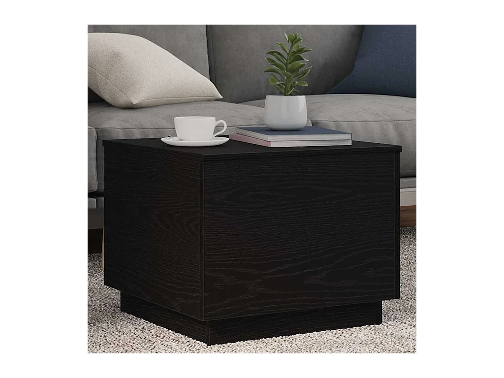 Salontafel met LED-verlichting 50x50x40 cm zwart eikenkleurig