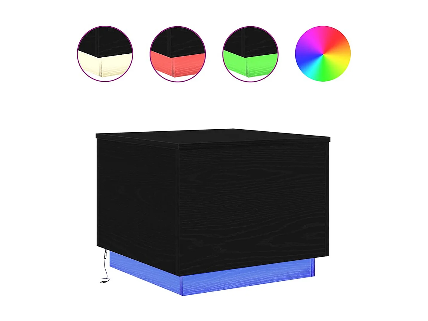 Table basse avec lumières LED chêne noir 50x50x40 cm