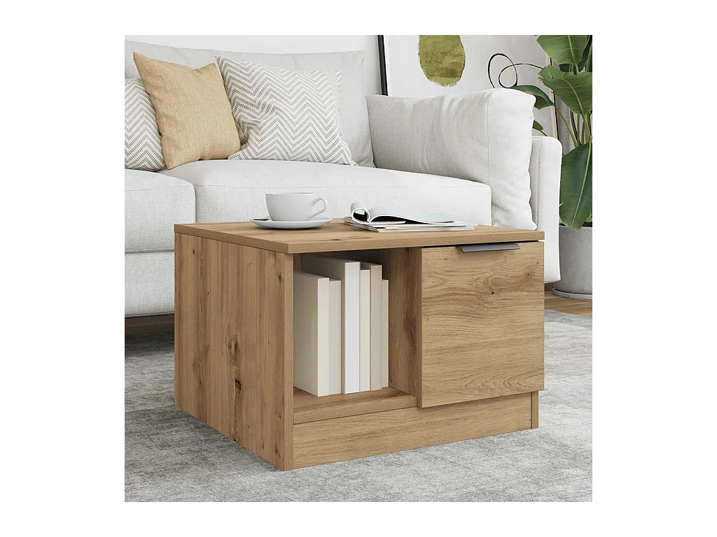 Table basse chêne artisanal 50x50x36 cm bois d'ingénierie