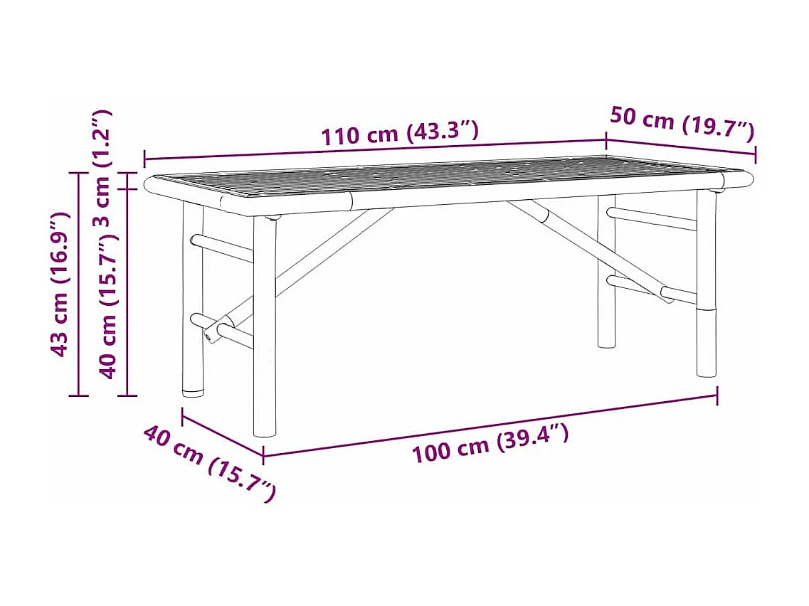 Mesa de centro Castanho 110 x 50 x 43 cm Bambu