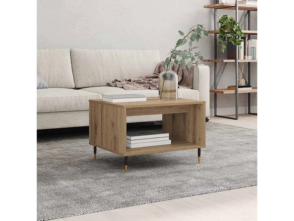 Table basse chêne artisanal 60 x 50 x 40 cm Bois d'ingénierie